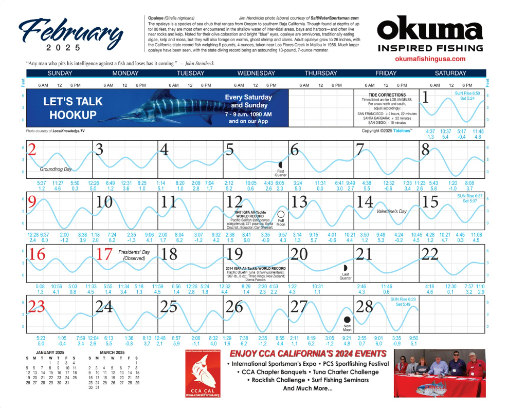 2025 CCA SportFishing Tide Calendar (FREE SHIPPING)
