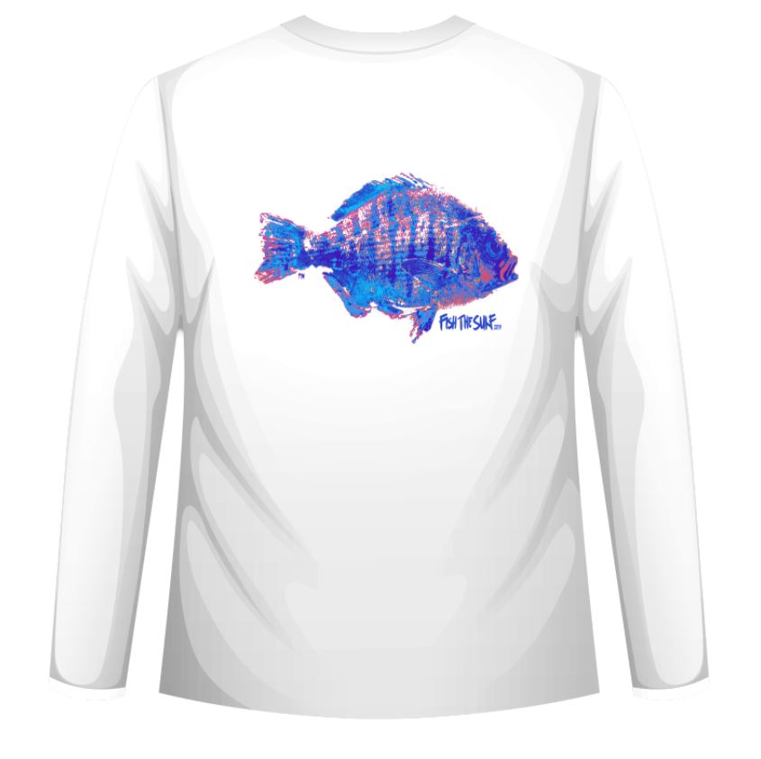T-Shirt Long Sleeve Barred Surfperch White/Blue/Red