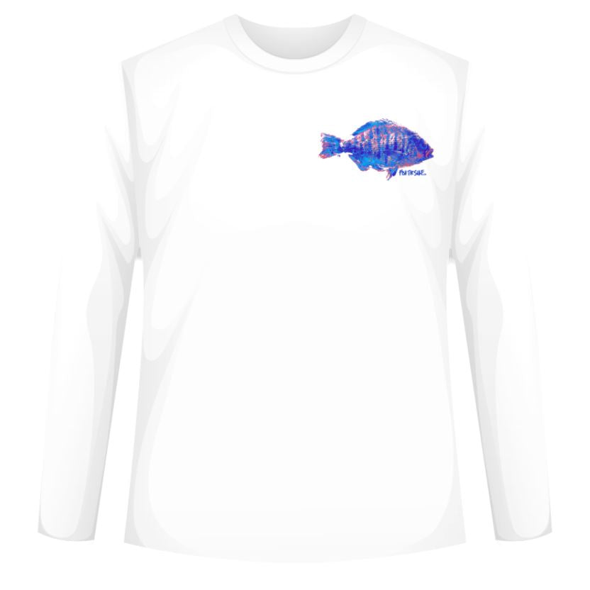 T-Shirt Long Sleeve Barred Surfperch White/Blue/Red